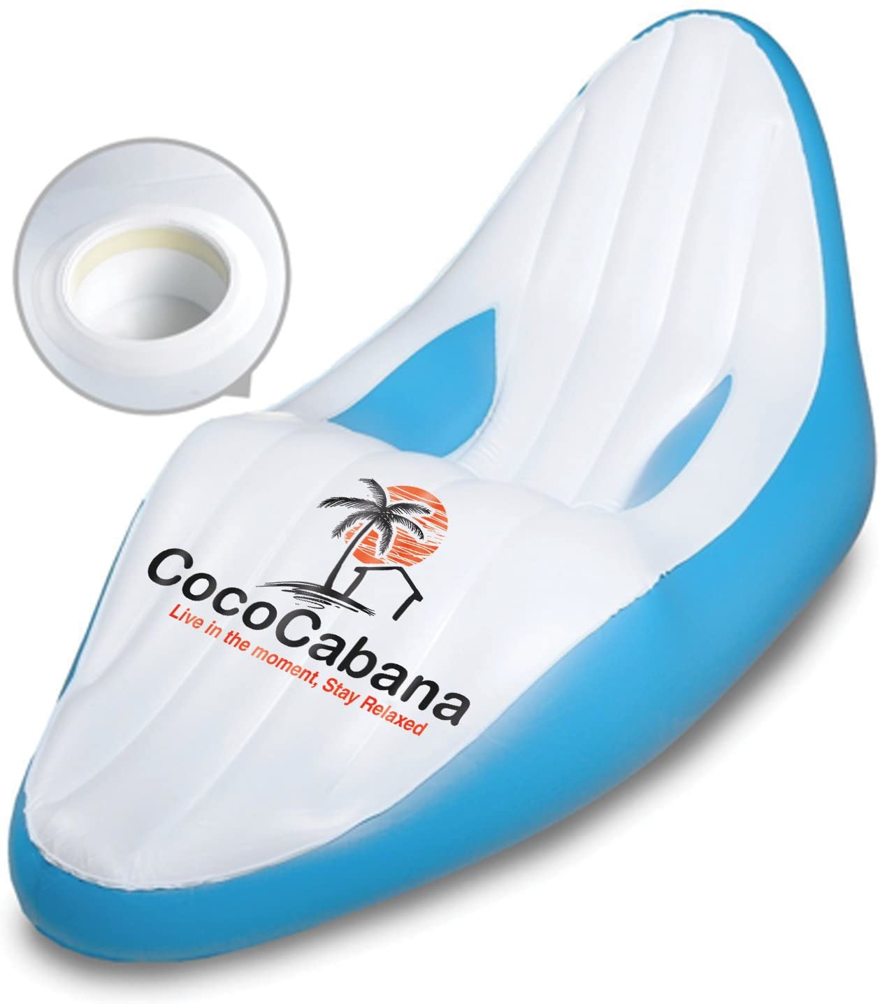 Cococabana Seychelles Chiller – inflatable pool lounge chair, headrest & armrests, vinyl‑coated, pacific blue, luxury